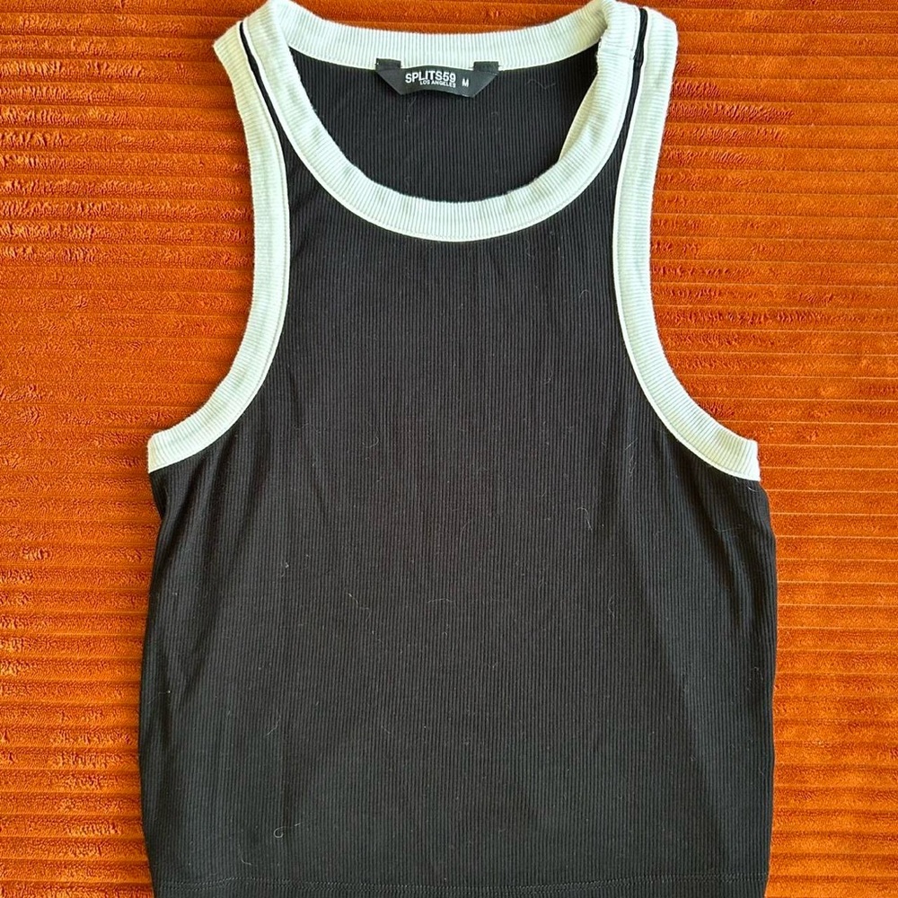 Splits59 black & white cropped ribbed tank top with racer back